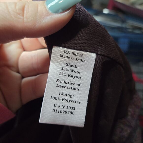 Coldwater Creek Womens Purple Paisley Button Lightweight‎ Wool Jacket Sz 14 - Picture 6 of 10